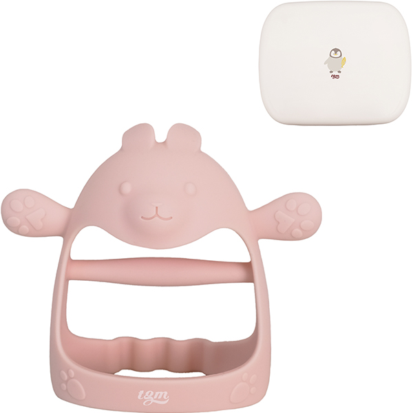 티지엠 국산 유아용 플래티넘 실리콘 글러브형 토끼 손목치발기, 본품+케이스, 코랄핑크, 1개 12,000원