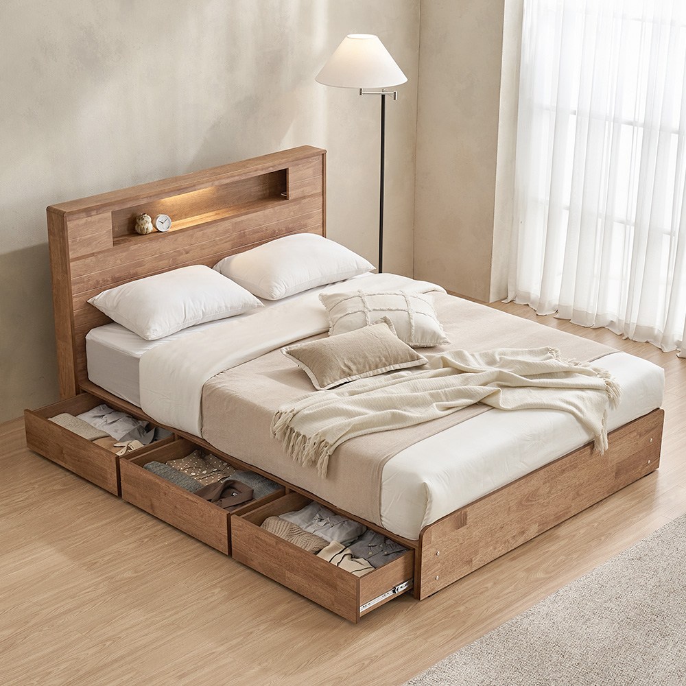 핀란디아 몬테 원목 LED 수납 퀸침대Q+40T라텍스매트리스, 단품 569,000원