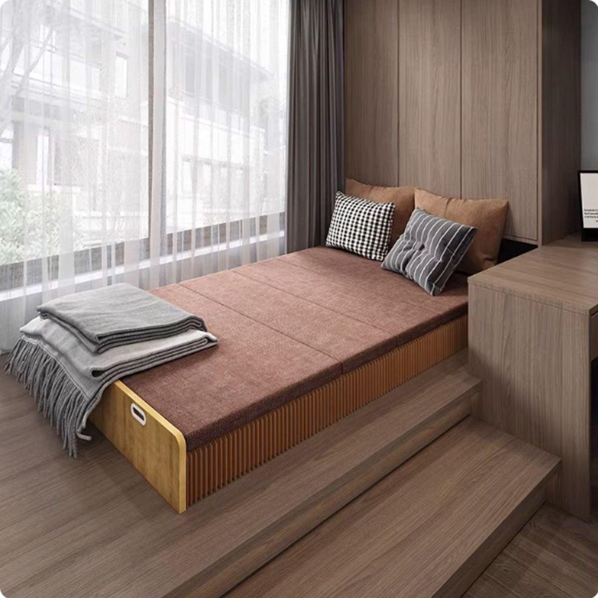 폴디움 접이식침대 소파베드 간이 폴딩 경량 휴대용 이동식 낮잠 사무실 원룸 병원 1인 2인, 브라운38 398,000원