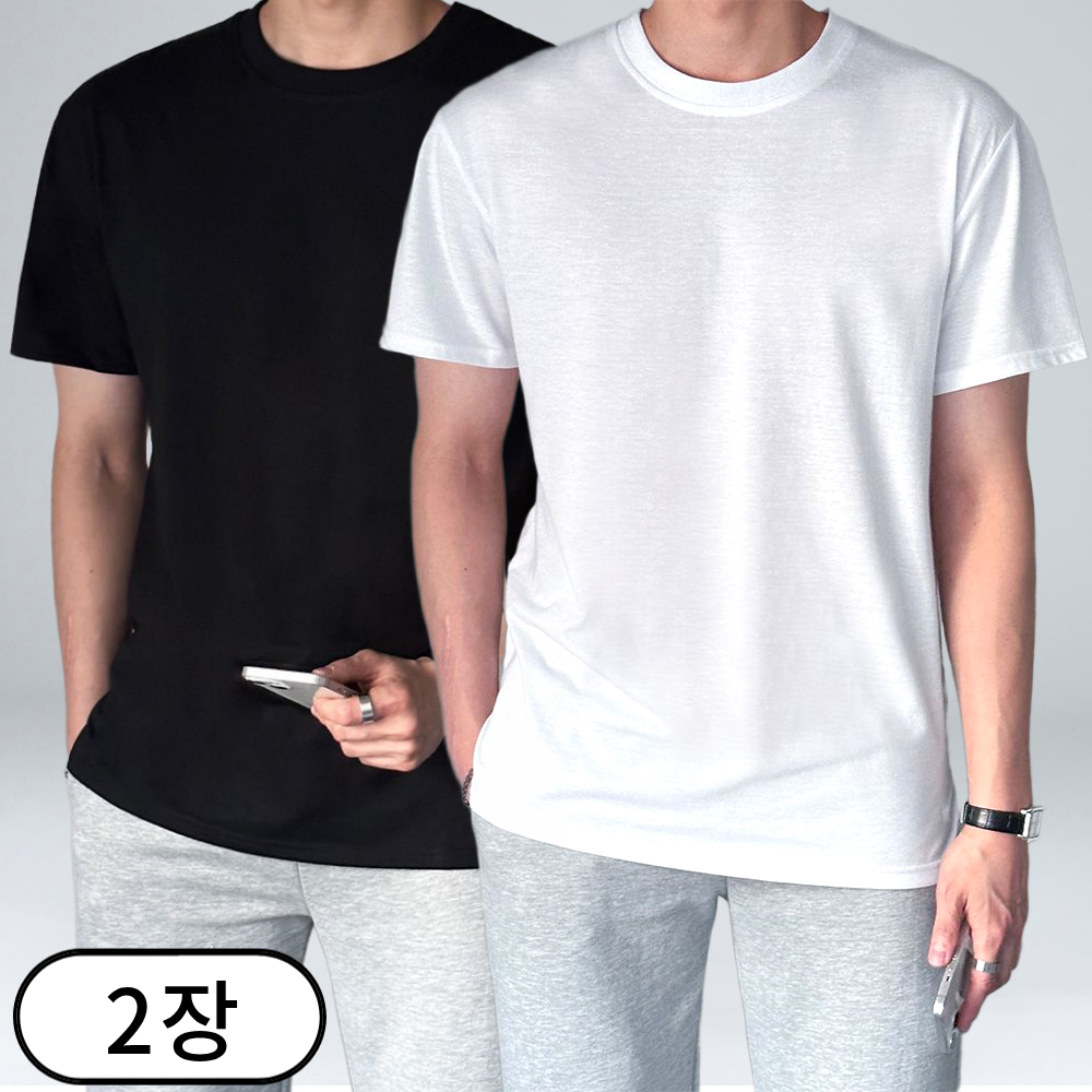 [1+1] 2장 묶음 이브 덤블 워싱 레이어드 반팔 티셔츠 2color (4545-2) 29,800원