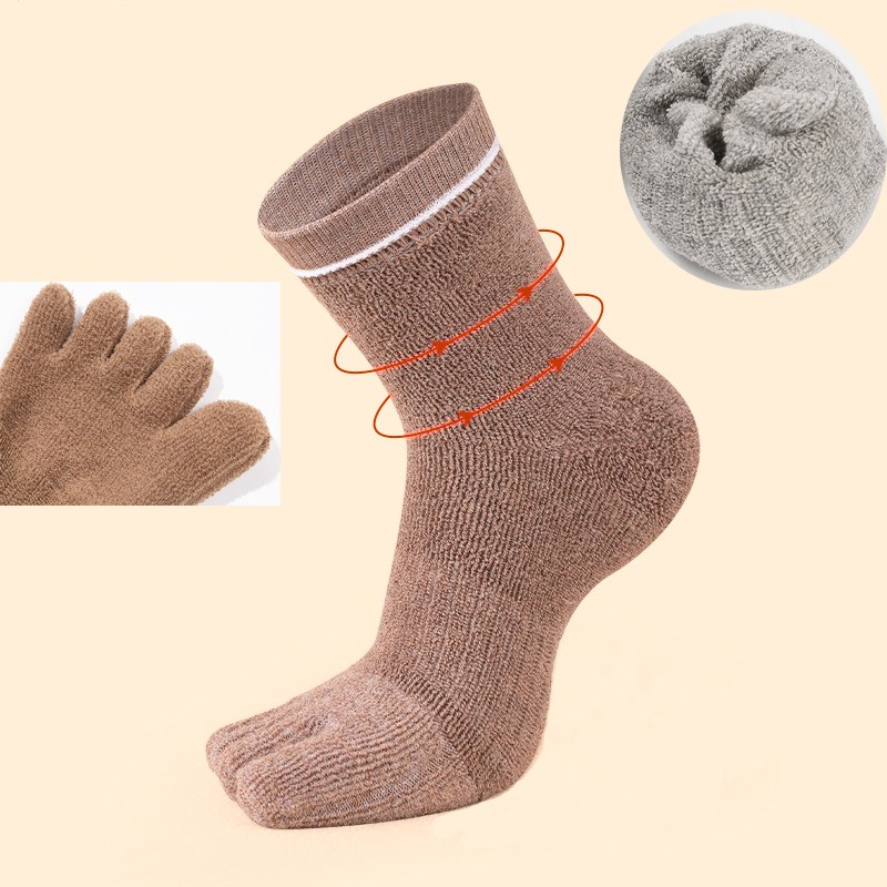 겨울 여자 두꺼운 오색 무지 통파일 여성 중목 발가락양말 4켤레세트 19,900원