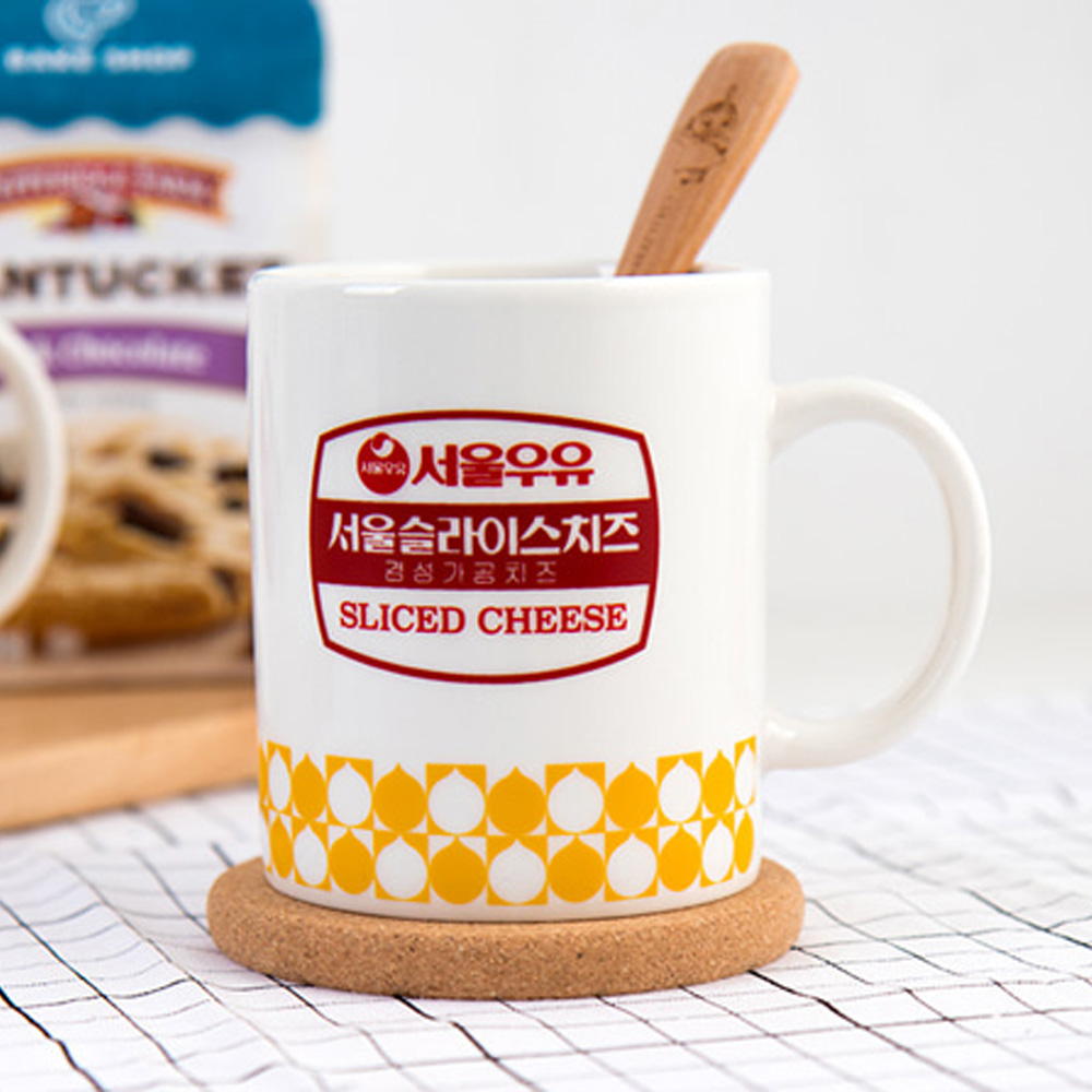 리틀하우스마켓 서울우유 슬라이스치즈 머그컵 370ml 레트로 물컵 우유컵 홈카페, 단품, 1개 11,000원