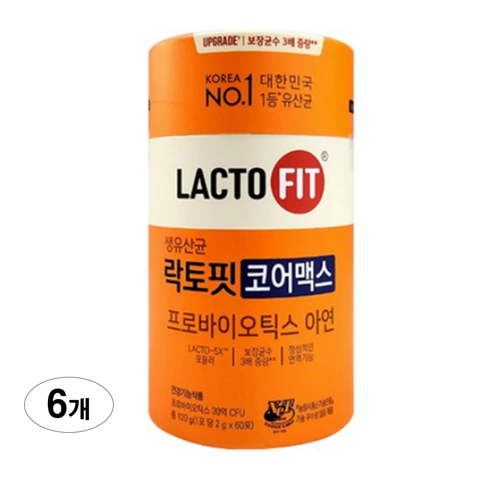 [최신 업그레이드] MN 장건강 면역기능 코어맥스 프로바이오틱스 생착 생유산균 락토핏 60포 6통 + 비타민D 츄어블. 68,500원