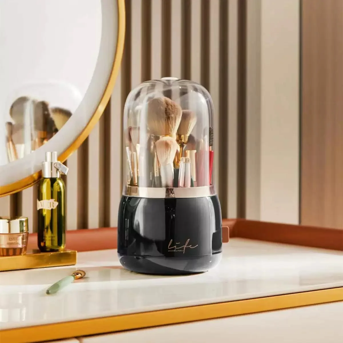 뚜껑 회전 립스틱 홀더가 있는 가벼운 고급 메이크업 브러쉬 정리함 눈썹 연필 아이라이너 버킷 20,200원