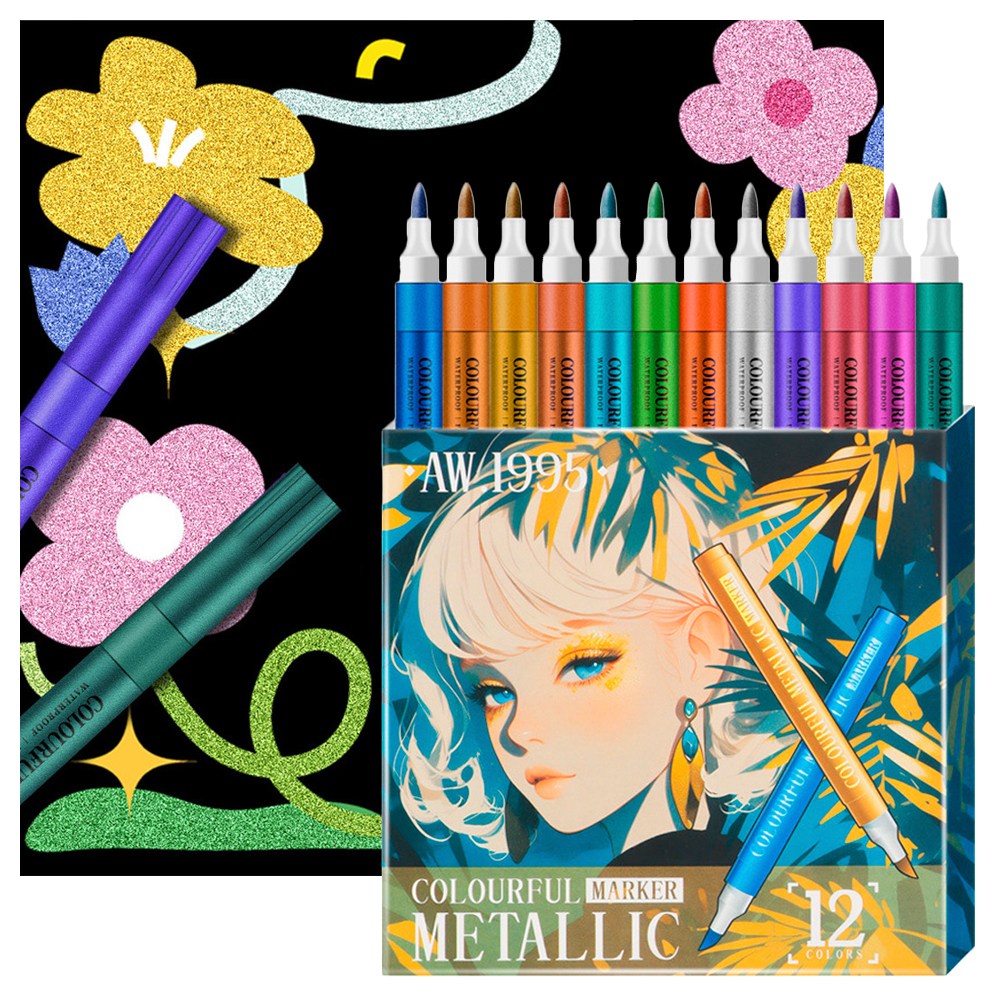 드림팩토리 글리터 메탈릭 마커펜, 1개, 12색 9,600원