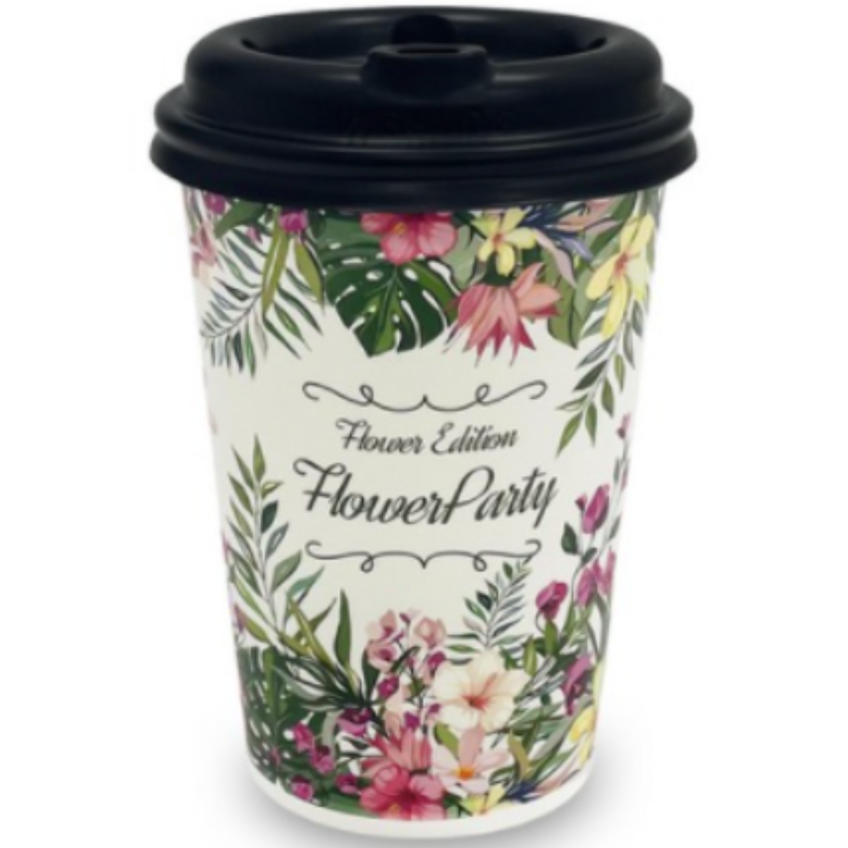 투고팩 플라워파티 종이컵 390ml x 100p + 타공뚜껑 블랙 100p 세트 30,000원