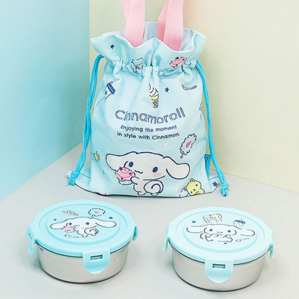 [우리마켓]산리오 시나모롤 원형스텐 2단 어린이집 초등 유치원 어린이 소풍도시락 파우치조리개가방세트, 1개, 스카이블루 37,600원
