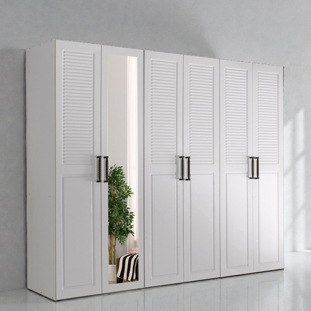 국내제작 직접배송 키높이 상-하프루바 거울형 2430mm 장롱 수납장 신혼가구, 화이트 354,700원