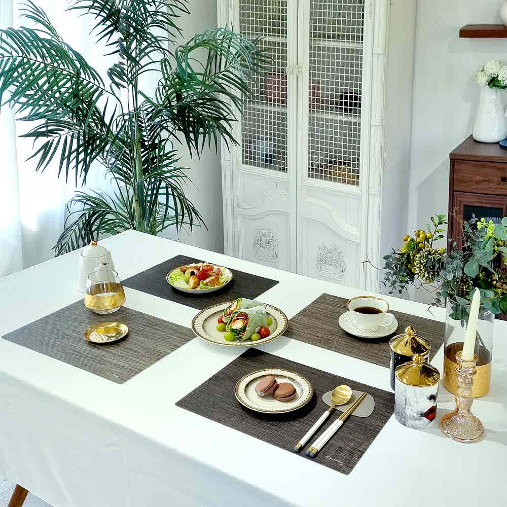 엘라다이닝 조직사이 물빠짐 없는 TPU 린넨패턴 식탁매트, 2개, 38.5x27 (cm), 다크브라운 37,900원
