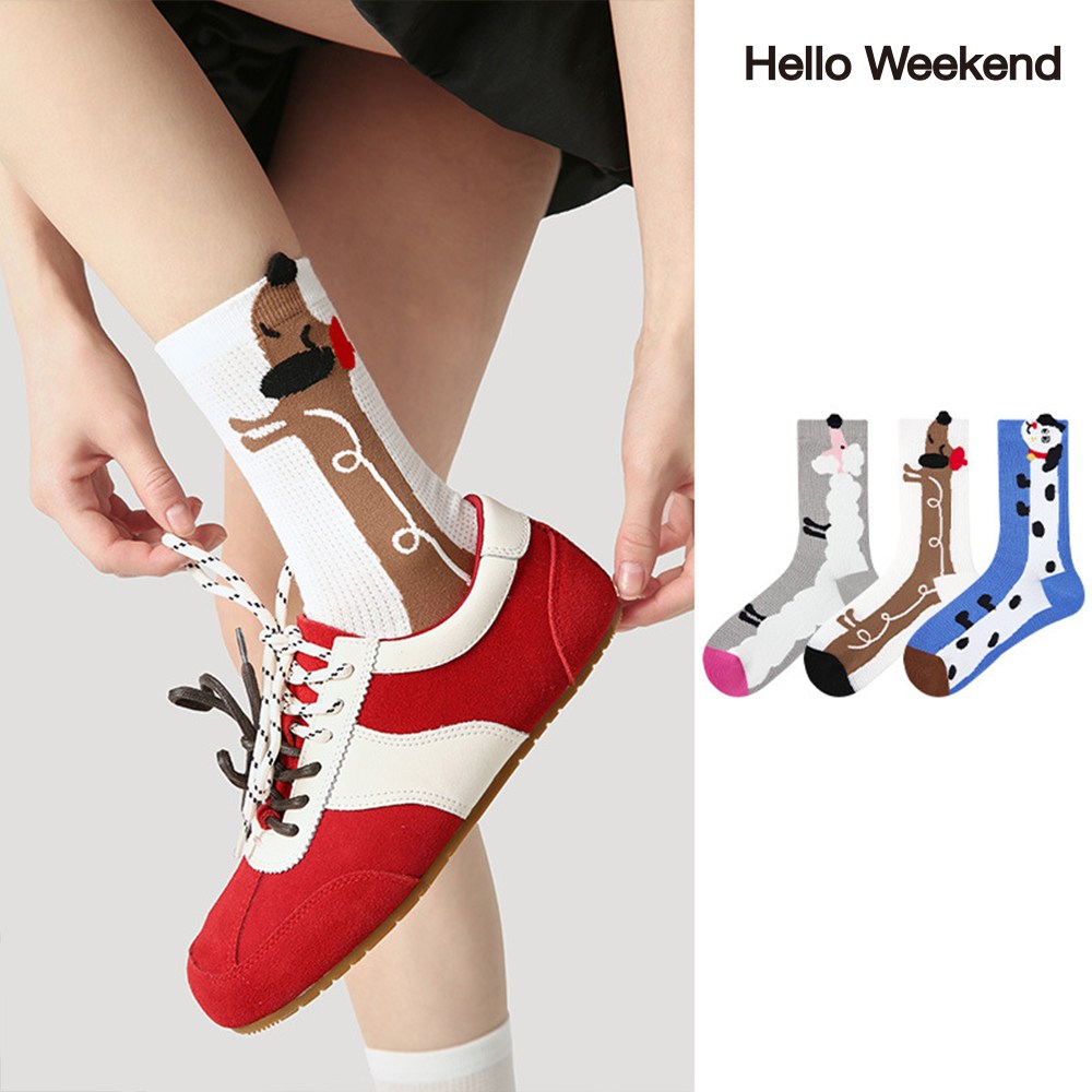 Hello Weekend 여성 귀여운 봄여름 양말 장목 양말 중목 양말 운동 압박 면 양말 3족 세트 13,990원