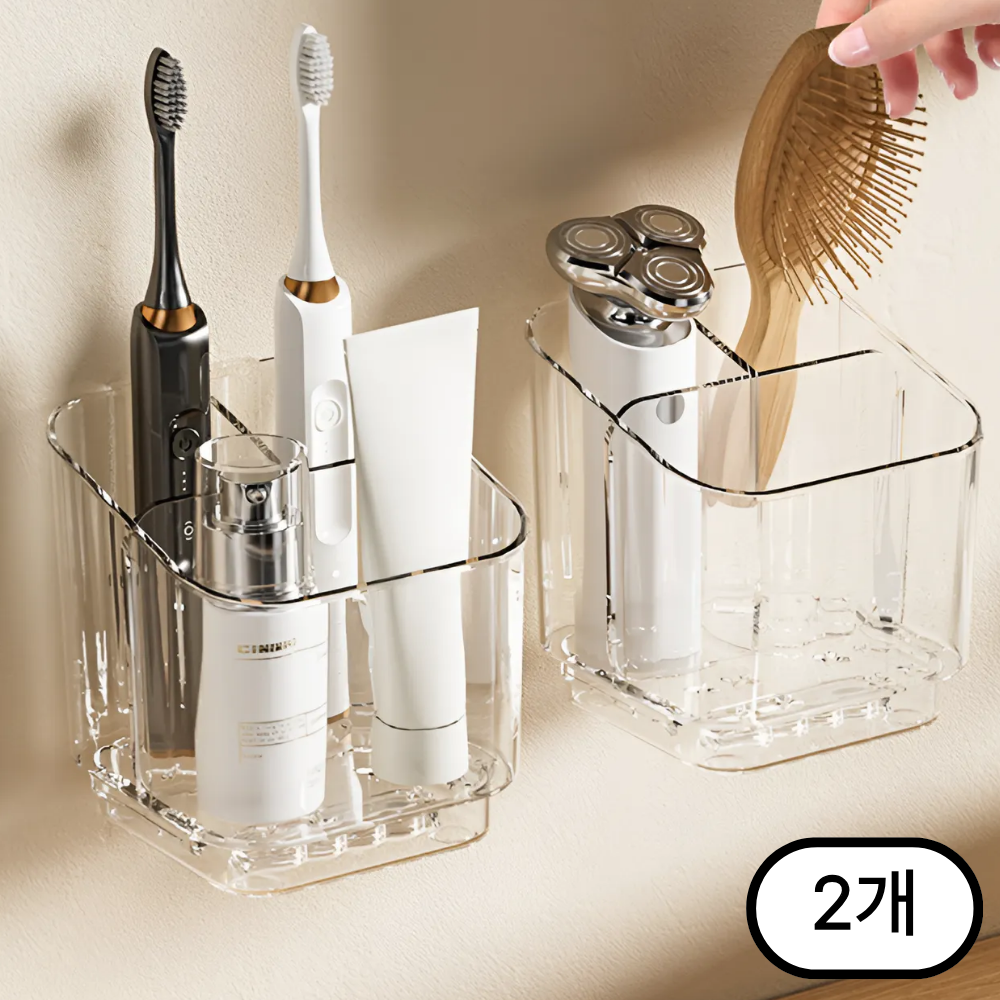인즈홈 무타공 분리되는 간편정리 칫솔꽂이, 2개, 투명색 12,100원