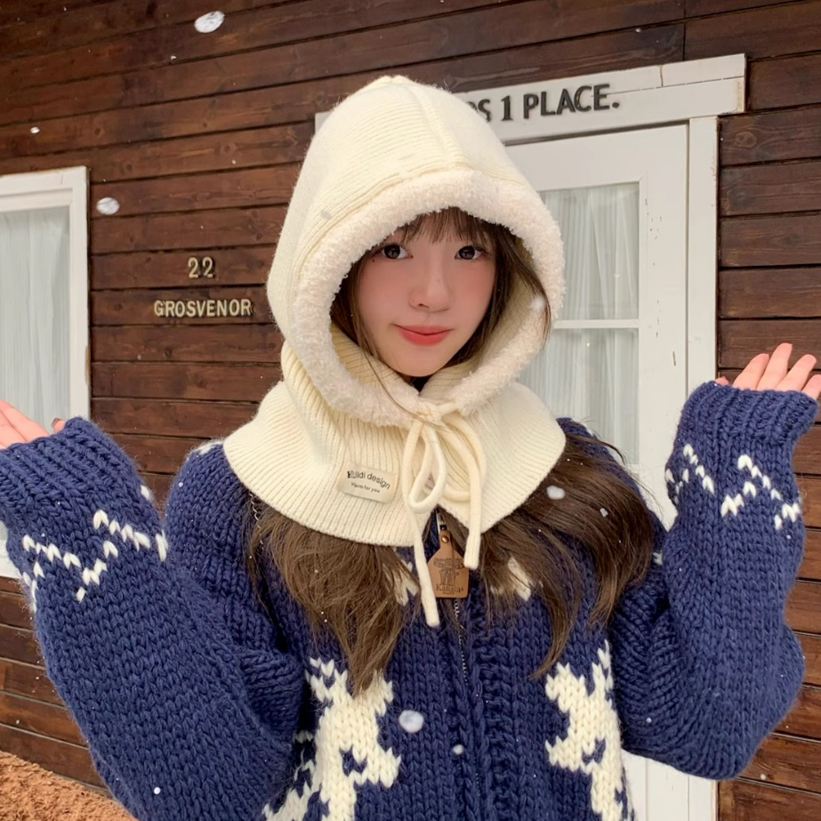 HALOPICK 트리밍 여성 바라클라바 니트 후드 겨울 방한 모자 넥워머 19,900원