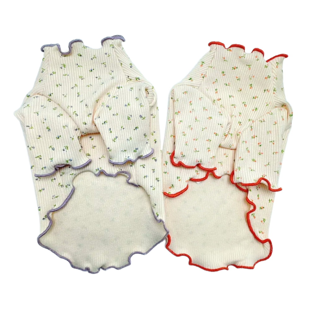 이지레이지 강아지 고양이 플라워 골지 긴팔 티셔츠 18,200원