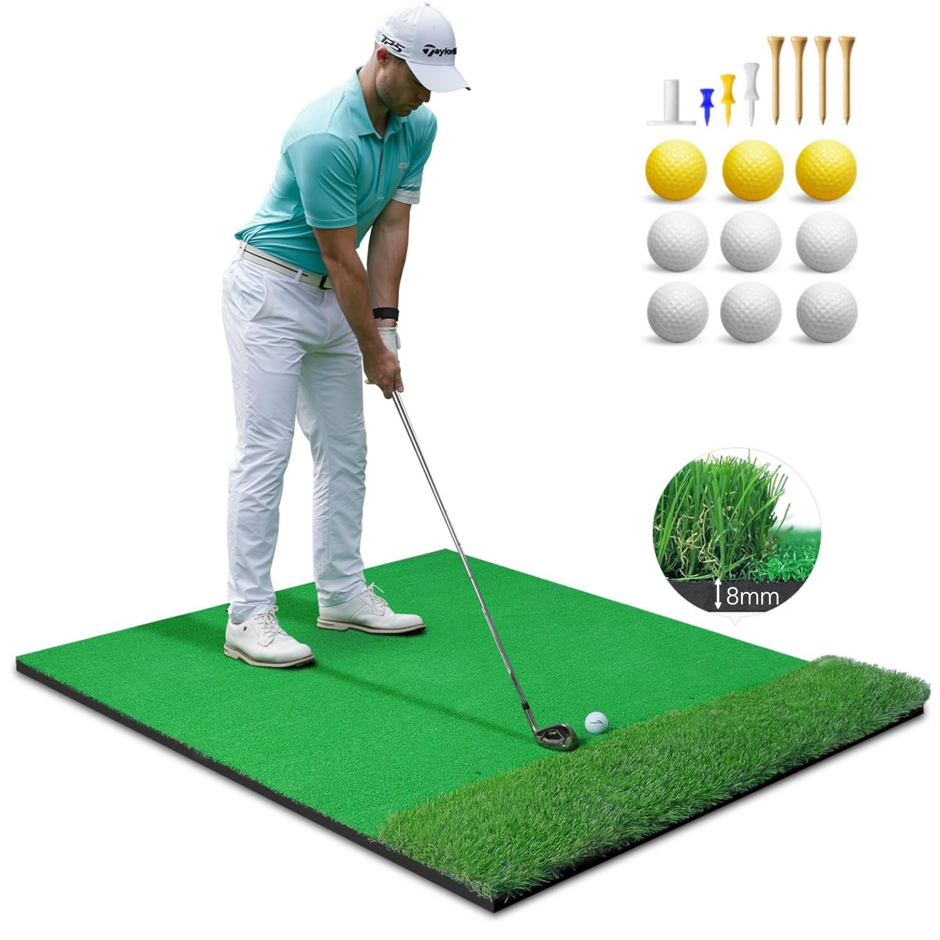 SAIVEINA 프리미엄 듀얼 터프 골프 매트 실내외 연습용 두꺼운 EVA 고탄성 충격흡수 히팅 매트 골프 훈련 스윙 치핑 매트 120cm x 150cm x8 mm, 그린, 1개 81,900원