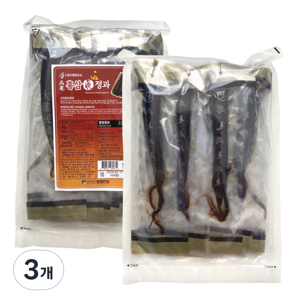 국산 고려 홍삼 정과 명절 선물 세트 실속형, 3개, 500g 156,500원