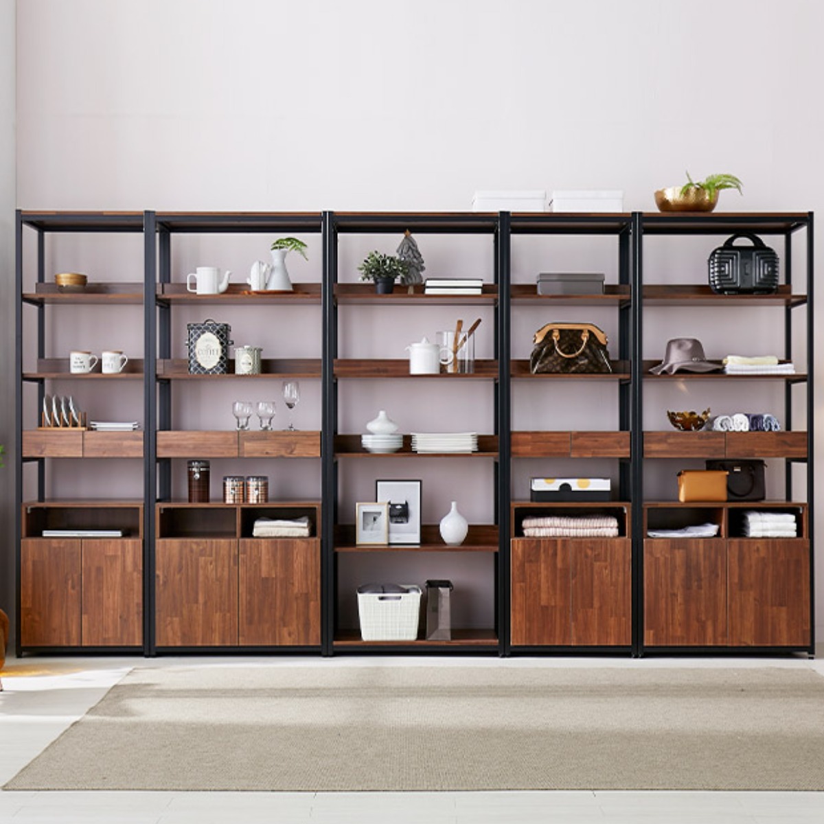 퍼스웰 리즈 선반장 진열장 장식장.수납형풀세트(SG_109), 그레이 1,298,000원