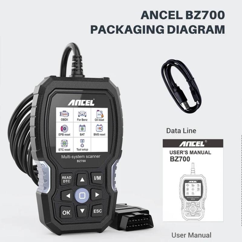 자동차 스캐너 차량 점검기 진단기 ANCEL-BZ700 전문 OBD2 메르데스 벤츠용 코드 리더기 ABS SRS SAS TPMS 재설정 스캔 도구 엔진 진단 [호환] 183,600원