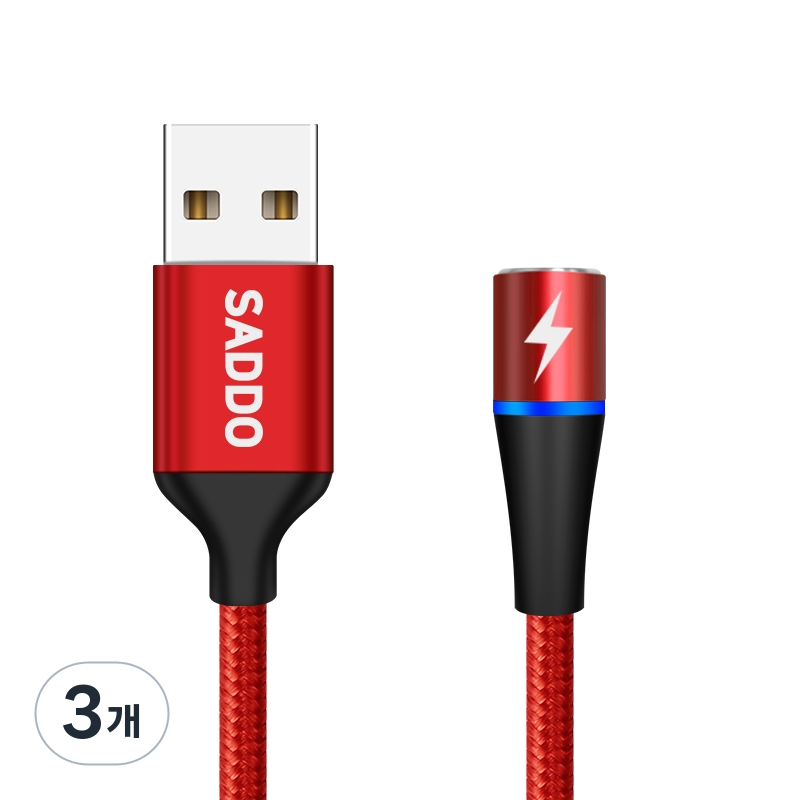 사또 마그네틱 고속충전 케이블, 1m, 레드, 3개 8,500원