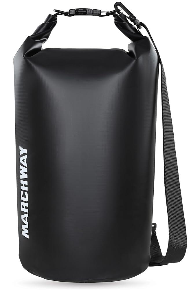 MARCHWAY 물에 뜨는 방수 드라이백 5L/10L/20L/30L/40L, 카약/레프팅/서핑/수영/캠핑/하이킹/해변/스키/스노우보드/산악, 블랙, 10L 40,000원