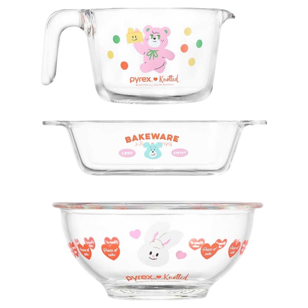 파이렉스 유리 노티드 계량컵 1000ml + 직사각형 디쉬 580ml + 믹싱볼 880ml 세트 28,750원