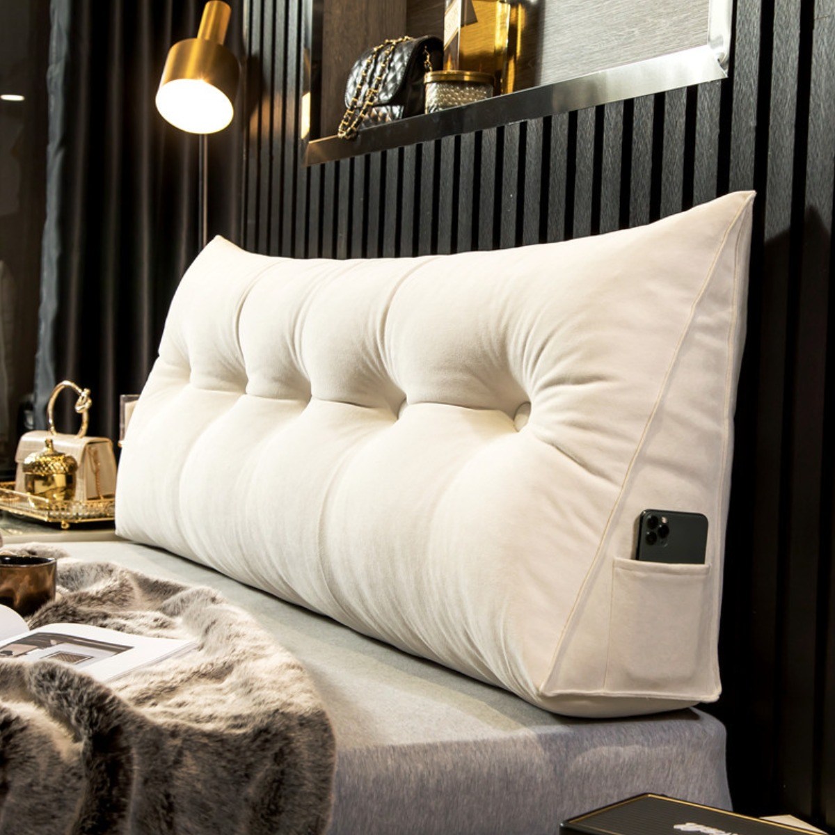 ELSECHO 대형 삼각 등받이 쿠션 벨벳 방수 극세사 삼각 등받이 쿠션, 아이보리-002 56,900원