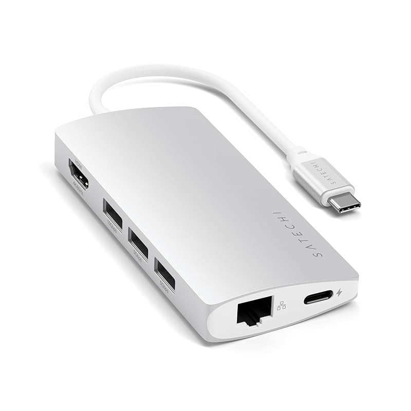 Satechi V2 멀티 USB 허브 Type-C 8-in-1 실버 4K HDMI 60Hz, 이더넷, USBC PD충전, SD카드리더, USB3.0포트x3, USB-C 허브 150,580원