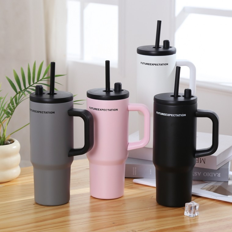 스텐316 빨대 보틀 텀블러 이중진공 710ML 대용량 보온보냉 손잡이 여행 및 야외 활동용 텀블러, 1개, 710ml, 그레이 12,310원