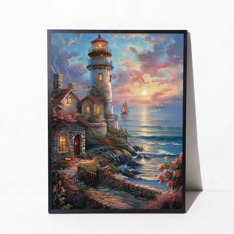 뉴타임즈 보석십자수 40 x 30 cm 널빤지형 메탈 액자 DIY 세 트 해바라기 풍경 사진 홈 인테리어 특별한 선물 다이아 그림 자수 세트 핸드메이드 마니아, 1세트, KP-FJ000 석양에 뜬 성 12,000원