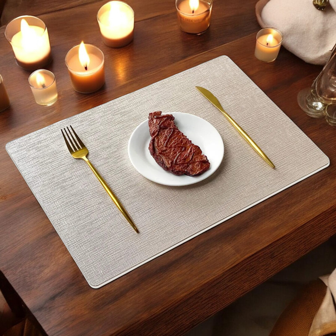 소담루밍 북유럽 비건 가죽 방수 식탁 테이블 매트 고급스러운 식탁매트, 4개, 43 x 30 cm, 베이지 24,800원