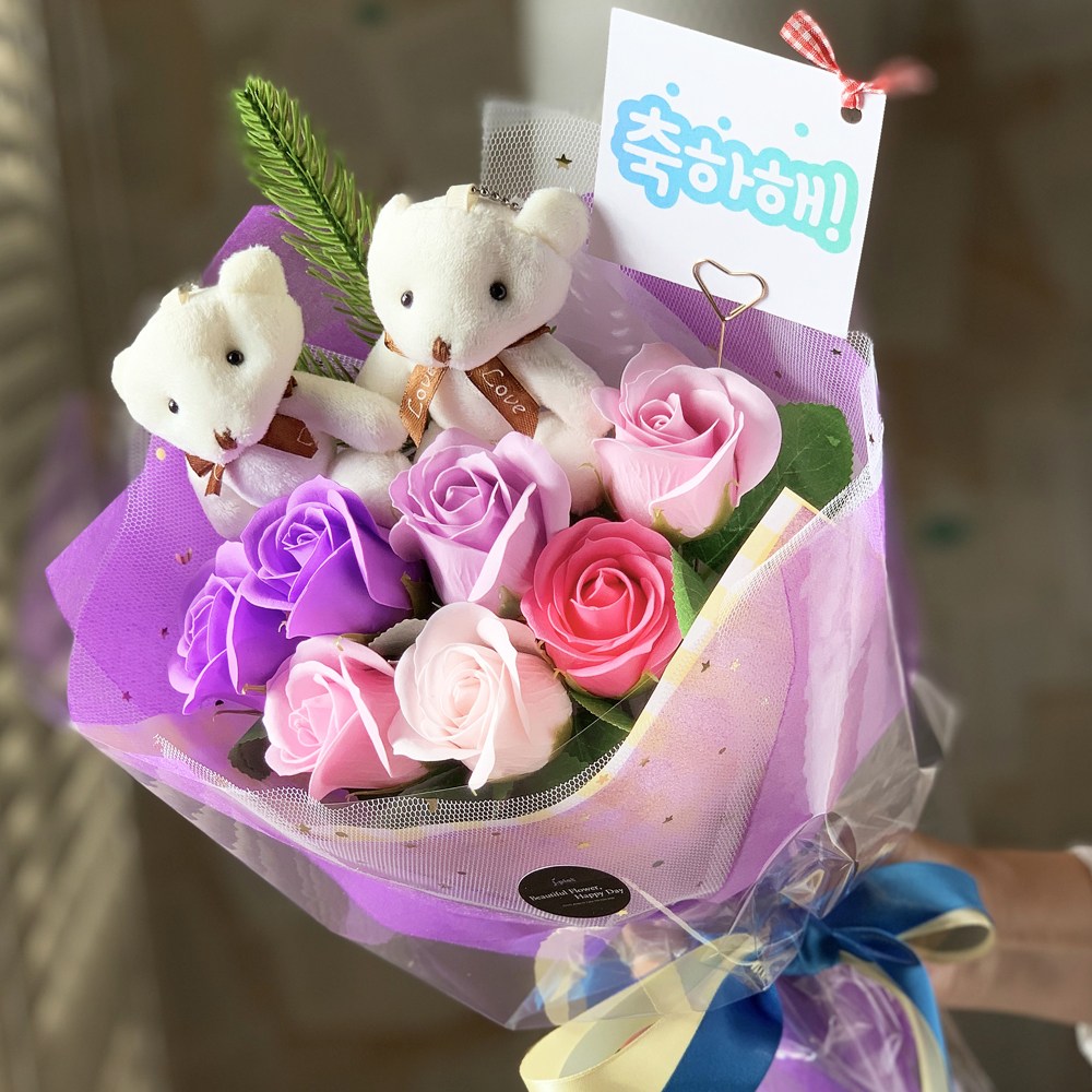 곰인형(화이트) 귀여운꽃다발 비누꽃다발 졸업식 입학식 유치원 재롱잔치 연주회 발표회 시상식 축하선물 25,200원