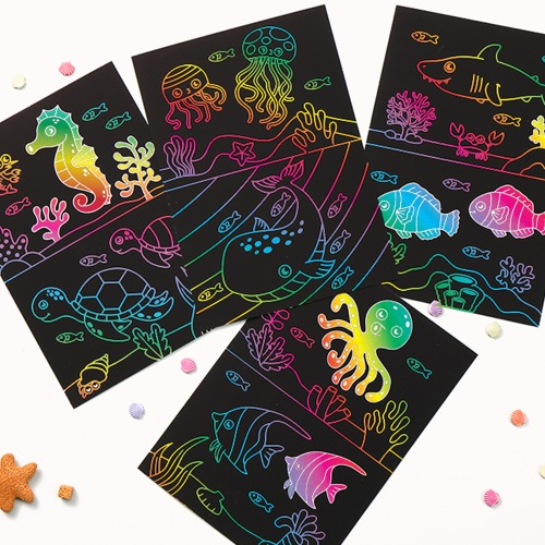 ms 민화샵 해양생물 스크래치페이퍼 스크래치종이 소근육발달 집중력향상 인테리어소품 A5사이즈 580원