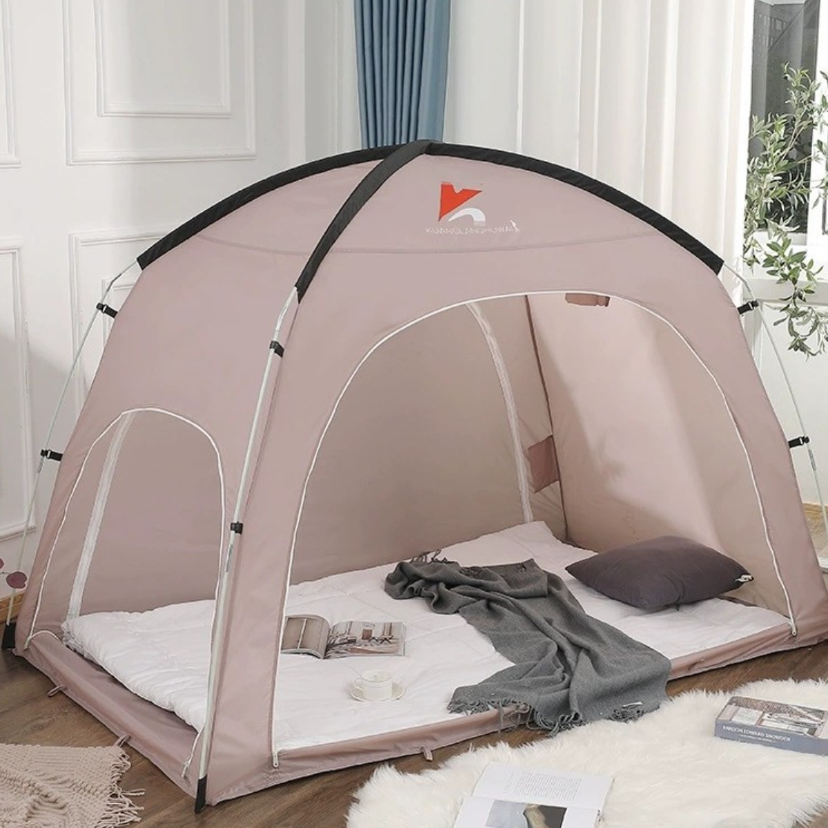 겨울철 필수 심플한 원터치 난방텐트 2~3인용 외풍차단 거실 침대용 86,000원