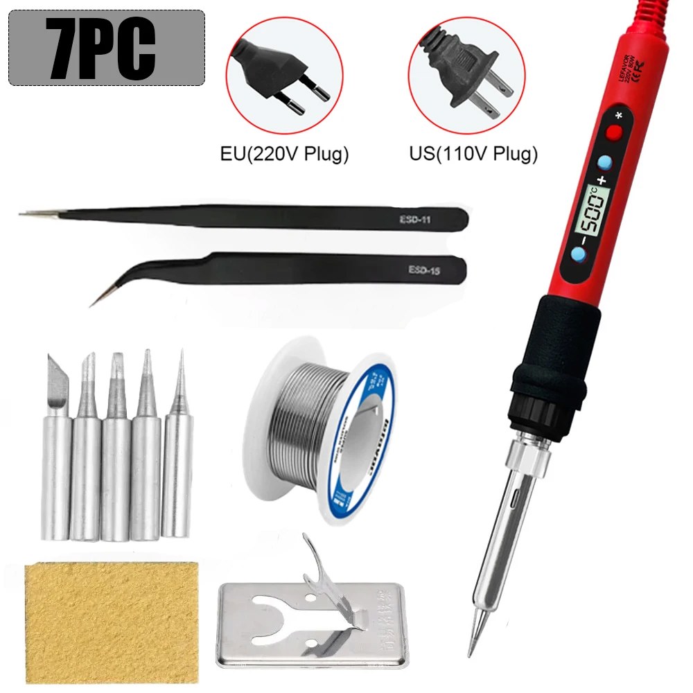 80W 전자 용접기 키트 납땜 인두 조절 가능한 온도 LCD 용접 도구 세라믹 히터 팁 EU220V/US110V 24,600원