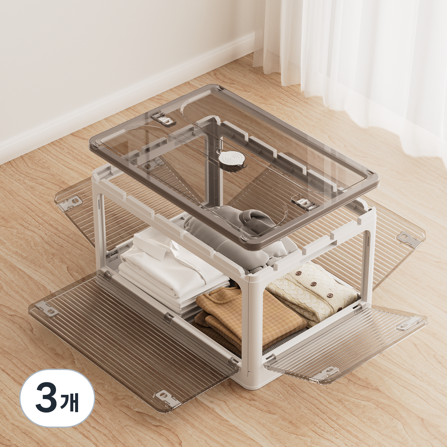 투명 5면 오픈형 접이식 수납 정리함 리빙박스 폴딩박스 55L 84L, 3개, 화이트 125,340원