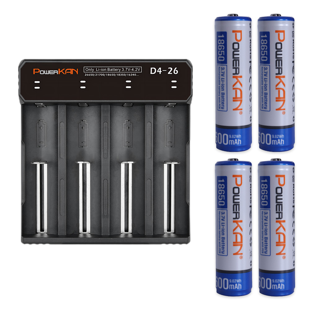 POWERKAN 18650충전지4개+충전기세트 D4-26 2600mAh 4구 리튬이온 충전기, 1세트 33,000원