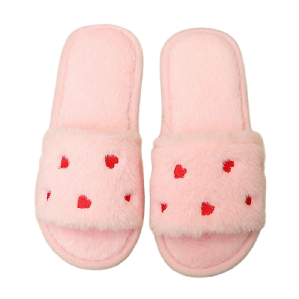 희비키 귀여운 LOVE 땡땡이 털 슬리퍼 실내화, 1개, Pink 16,900원