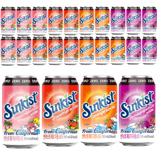 썬키스트 제로칼로리 4종 뚱캔 355ml 24캔(제로 오렌지, 제로자몽, 제로 자두자몽, 제로 복숭아레몬), 24개, 355ml 14,900원