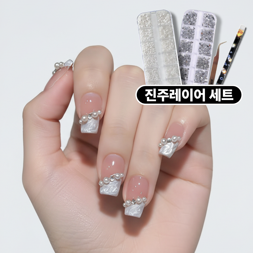 온도비움 젤네일 아트 셀프 네일 파츠 진주 실버 큐빅 스톤 크리스탈 믹스 2종 세트, 1개, 혼합 19,900원