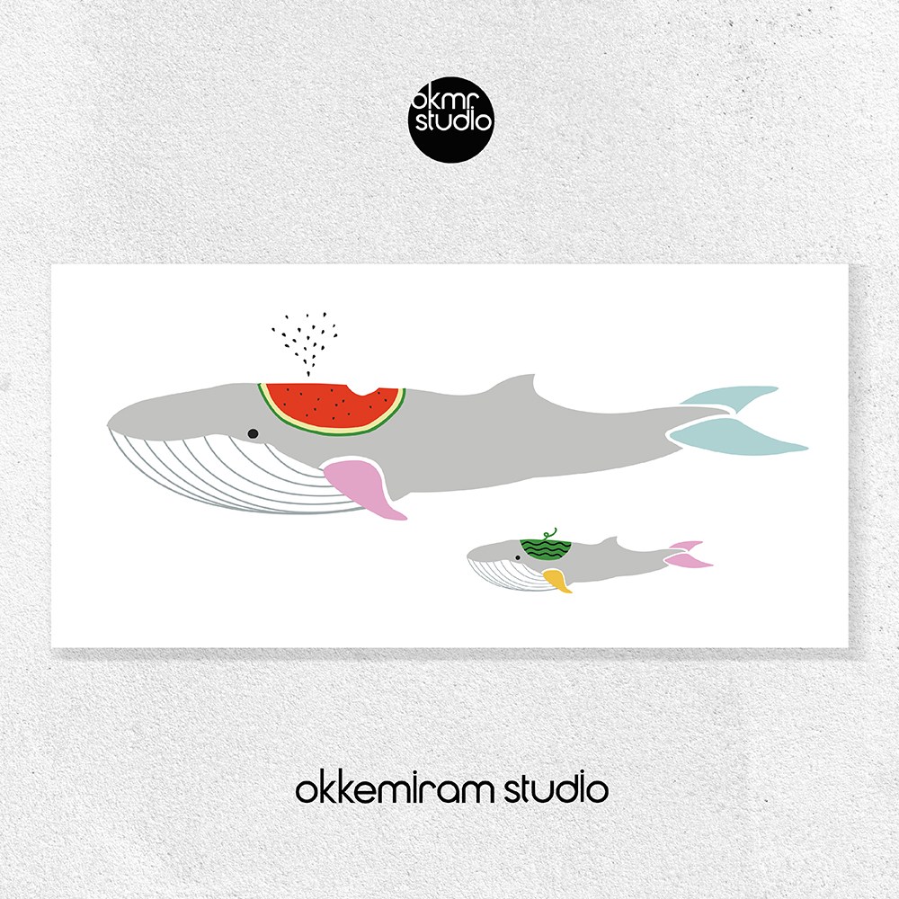 수박고래 아이방 일러스트 대형 패브릭액자, 화이트 164,640원