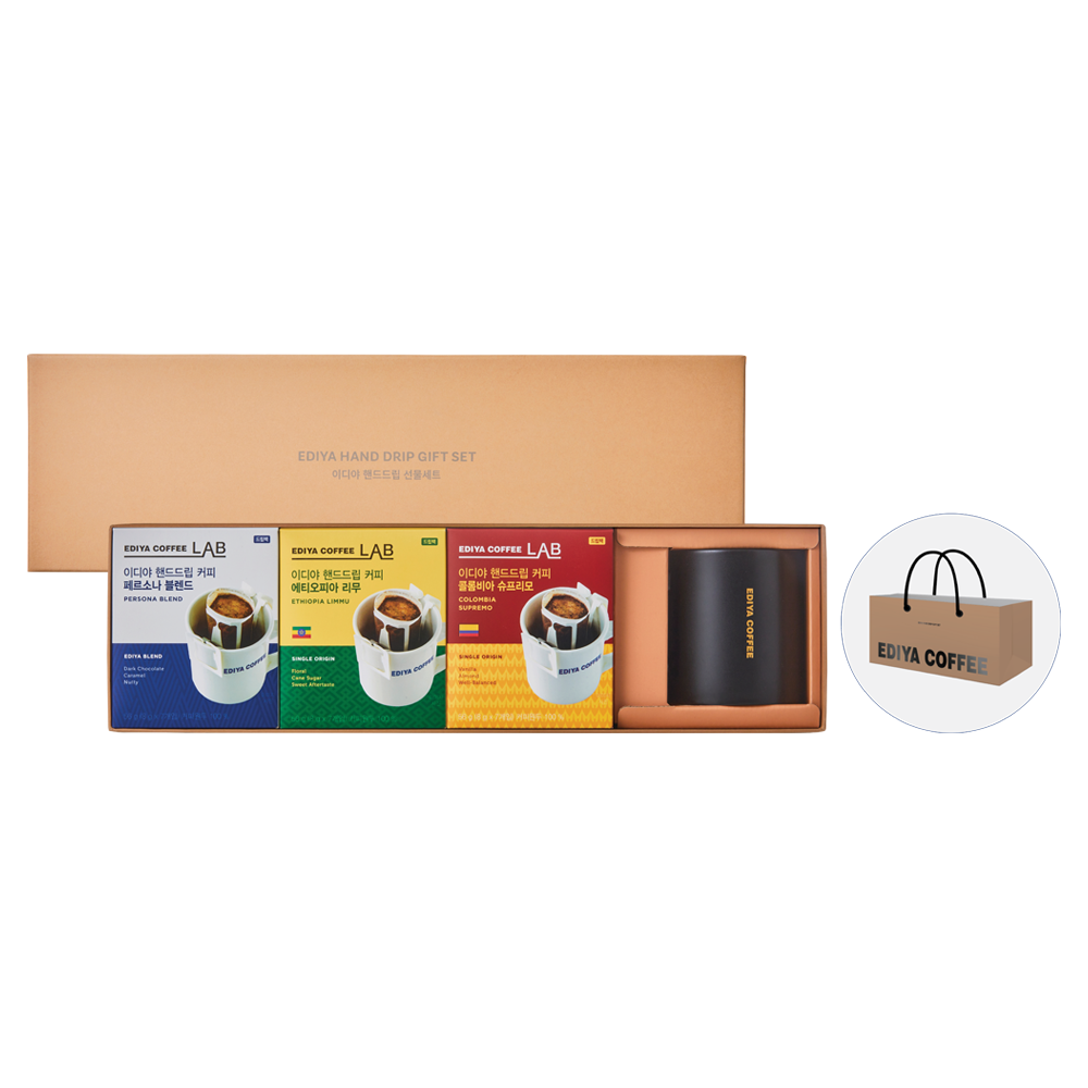 이디야 핸드드립 선물세트 + 쇼핑백, 1세트, 핸드드립 3종 + 머그 + 쇼핑백 38,090원
