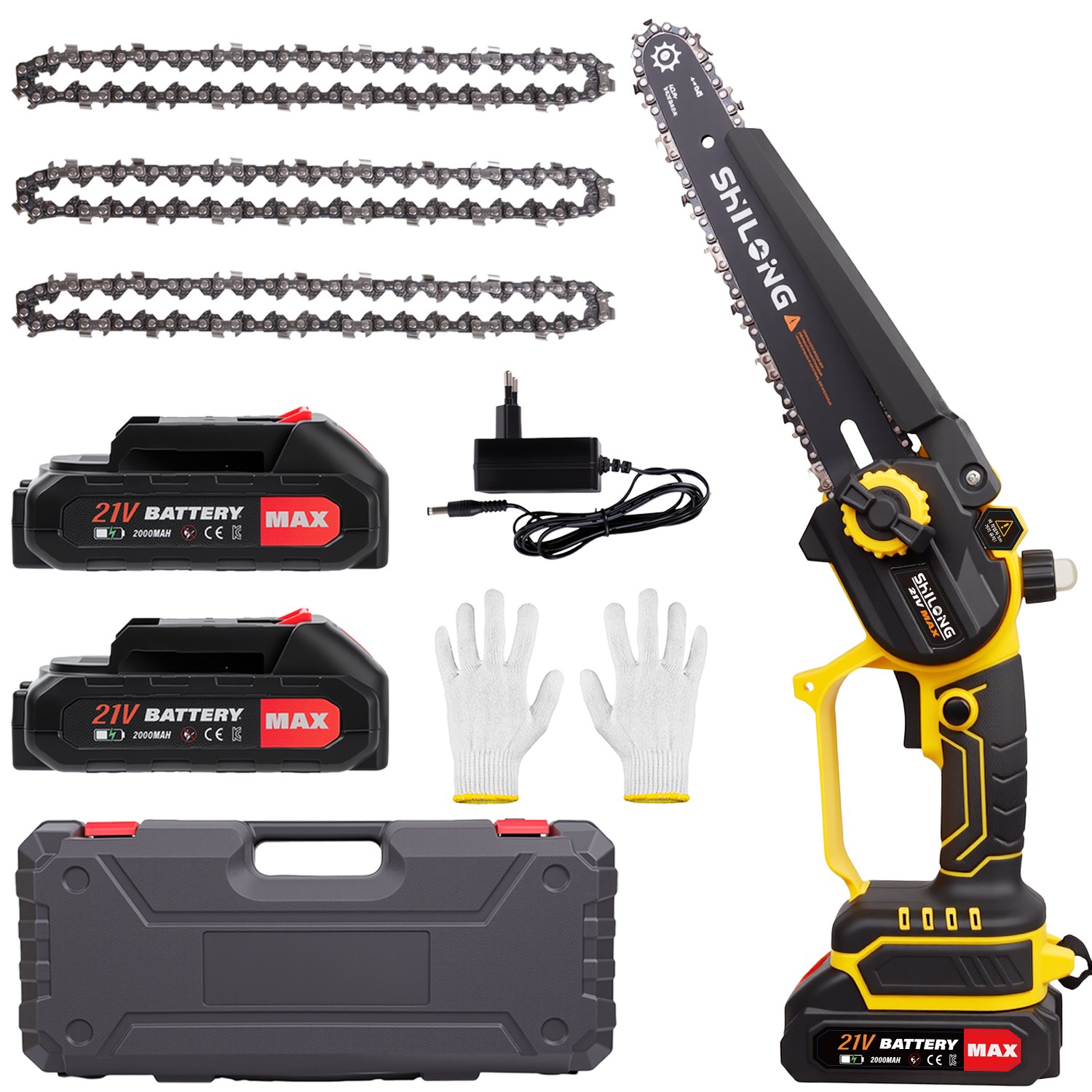 SHILONG 무선 체인톱 충전식 가정용 미니 소형 나무 가지치기 전기톱, 1개, 본품 + 배터리2개이상 83,890원