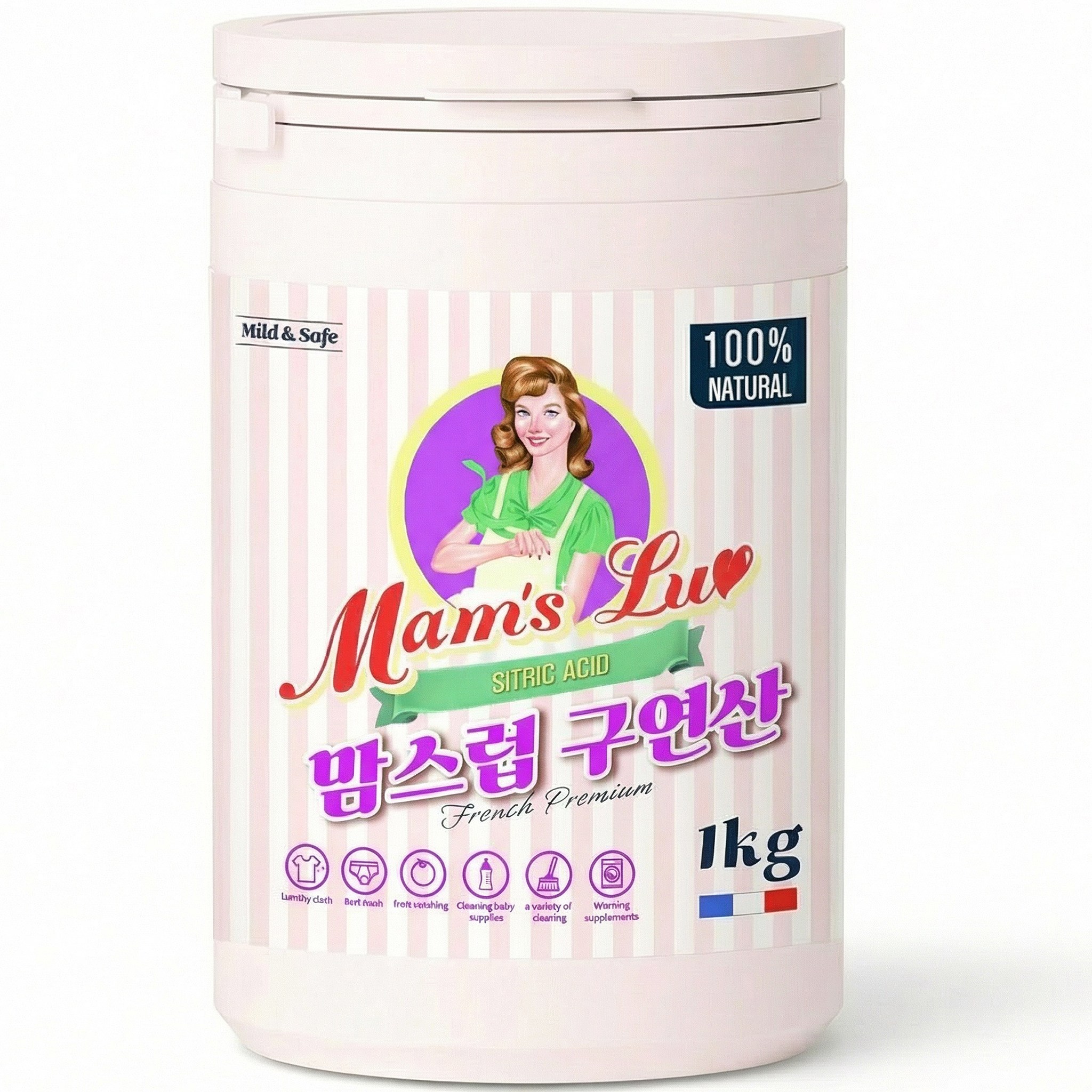 맘스럽 (초특가) 구연산 1kg x 1통 프리미엄 용기형 1등급 천연세제  세탁세제 세정제  세제는 맘스럽 입니다 4,530원