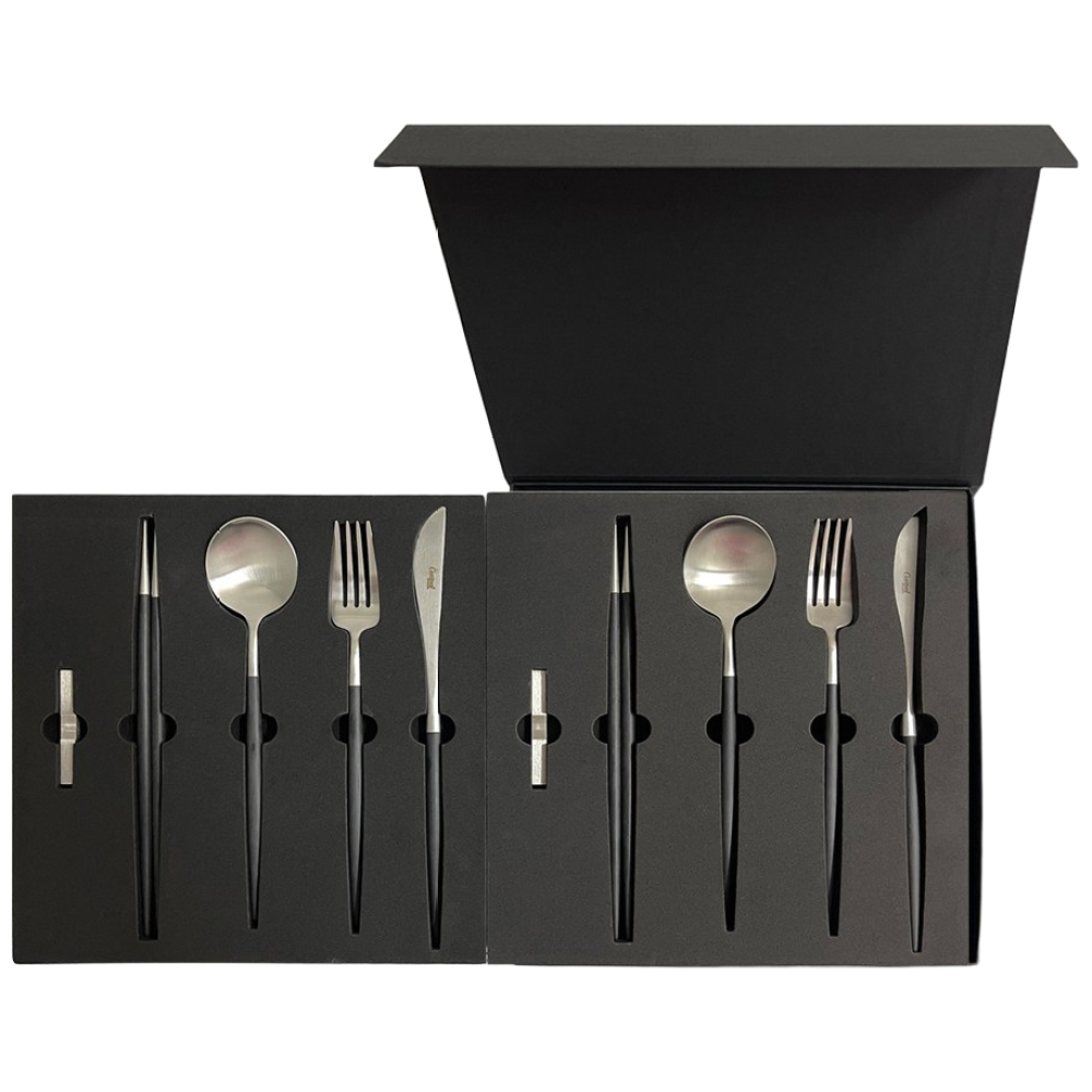 큐티폴 고아 블랙실버 디너 4종 8p 선물세트 (스푼 2,포크 2,나이프 2,젓가락 세트 2), 1개 189,000원