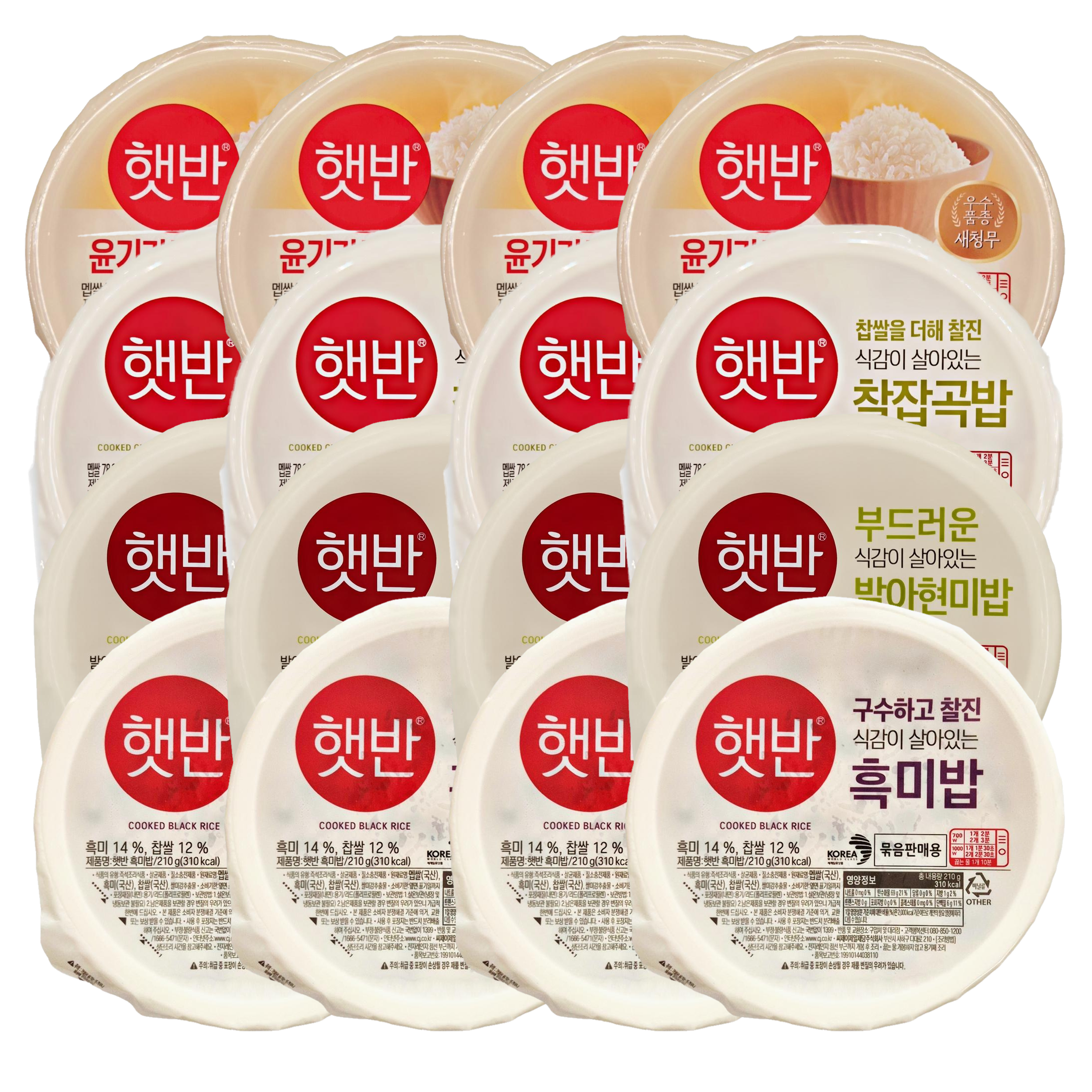 CJ 건강 햇반 신제품 4종 (백미 + 찰잡곡밥 + 발아현미밥 + 흑미밥) 캠핑 식단 즉석밥 32,400원