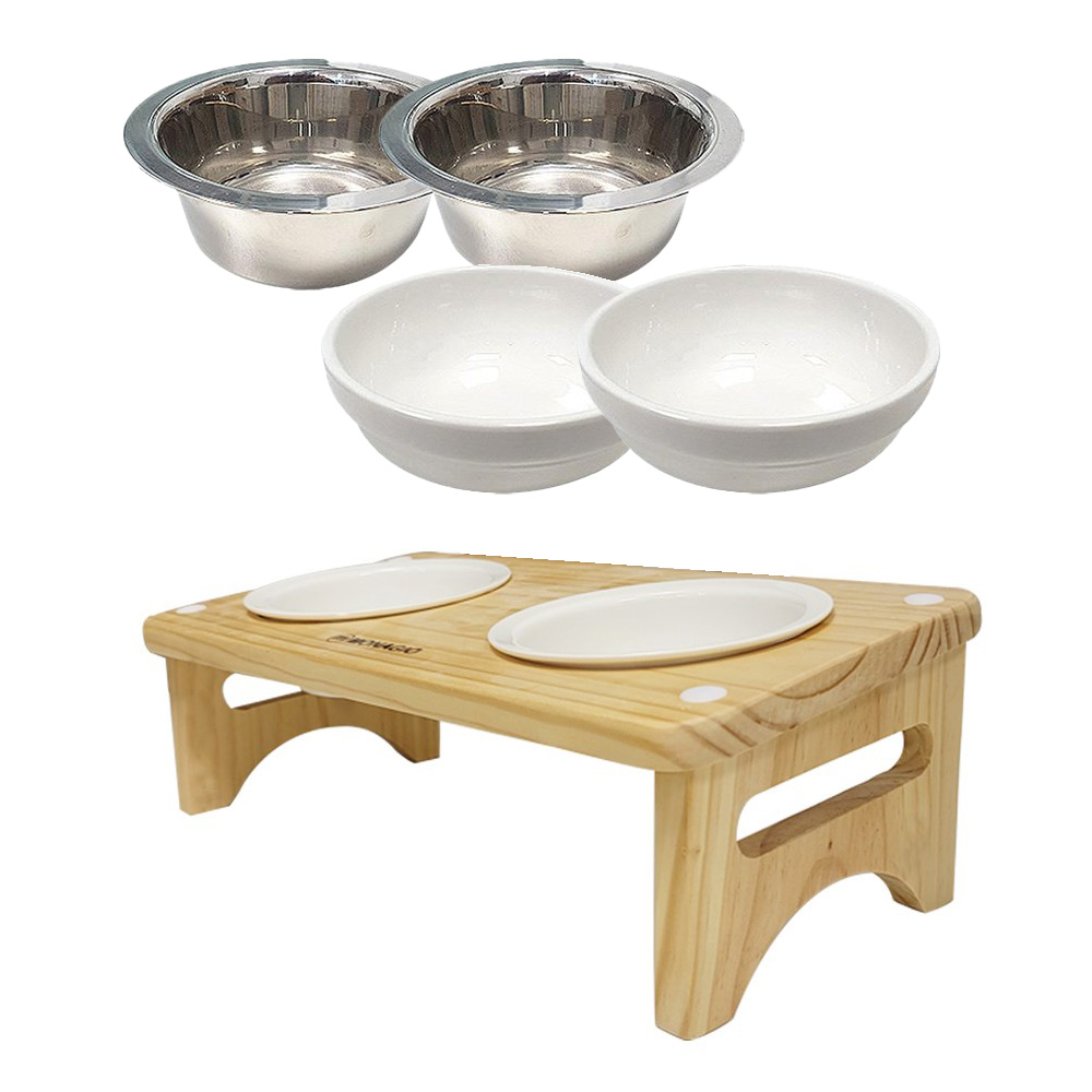 모나지오 반려동물 원목식기 일반형 2구 + 스텐 2p + 도자기 2p + 멜라민 2p 16,900원