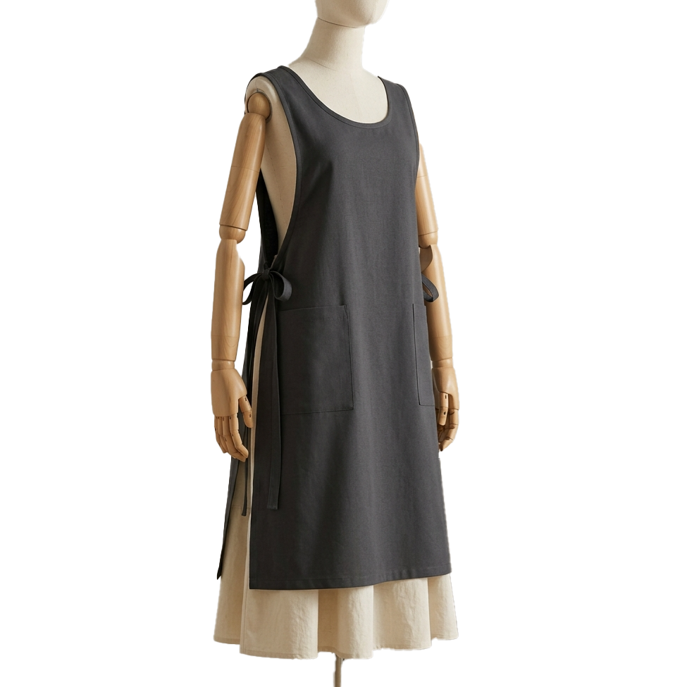 AREEZEN 브랜드공정 체형커버 원피스형 옆트임 코튼 앞치마, 1개, 딥브라운 19,000원