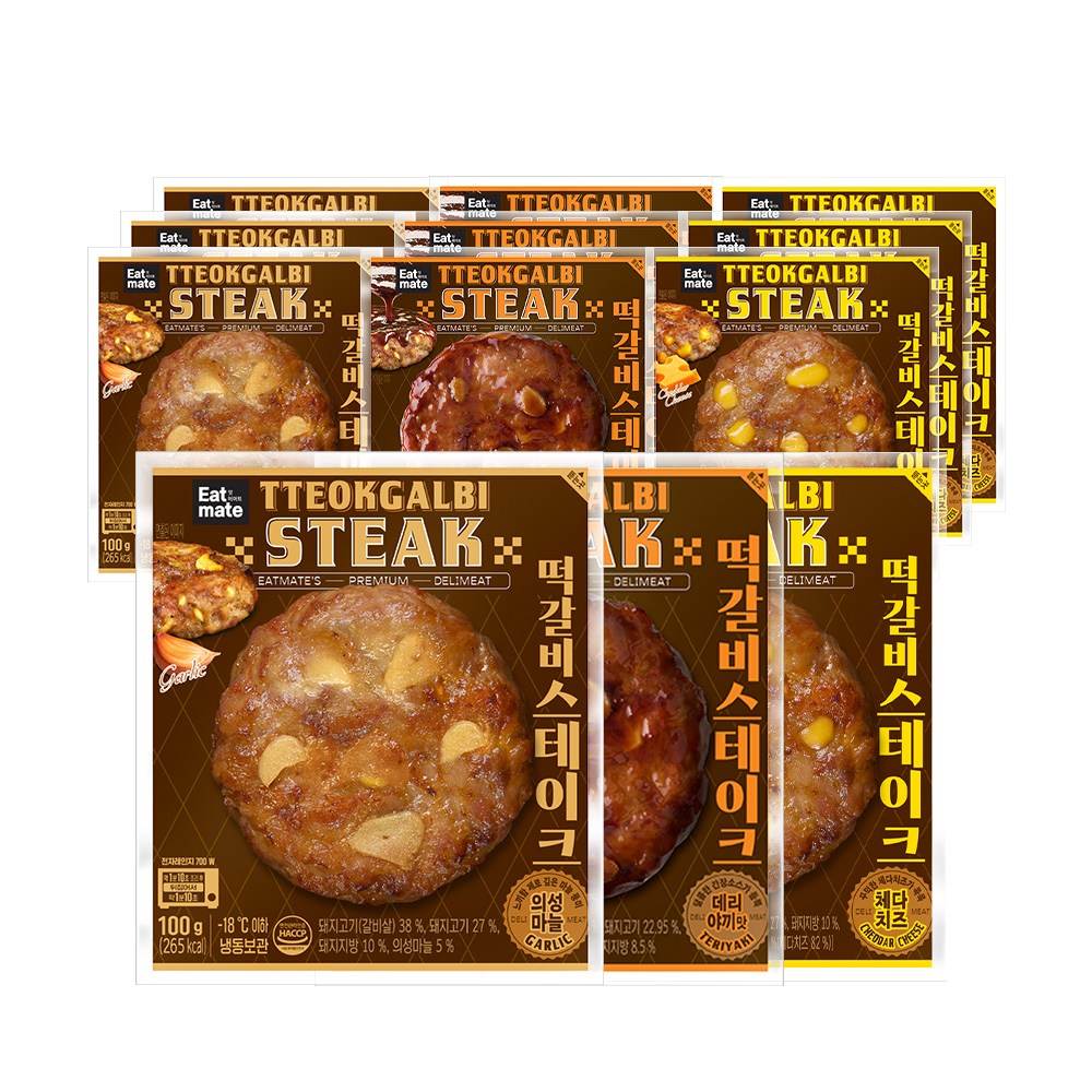 [랭킹닭컴] 잇메이트 떡갈비 스테이크 3종 혼합, 100g, 12개 27,840원