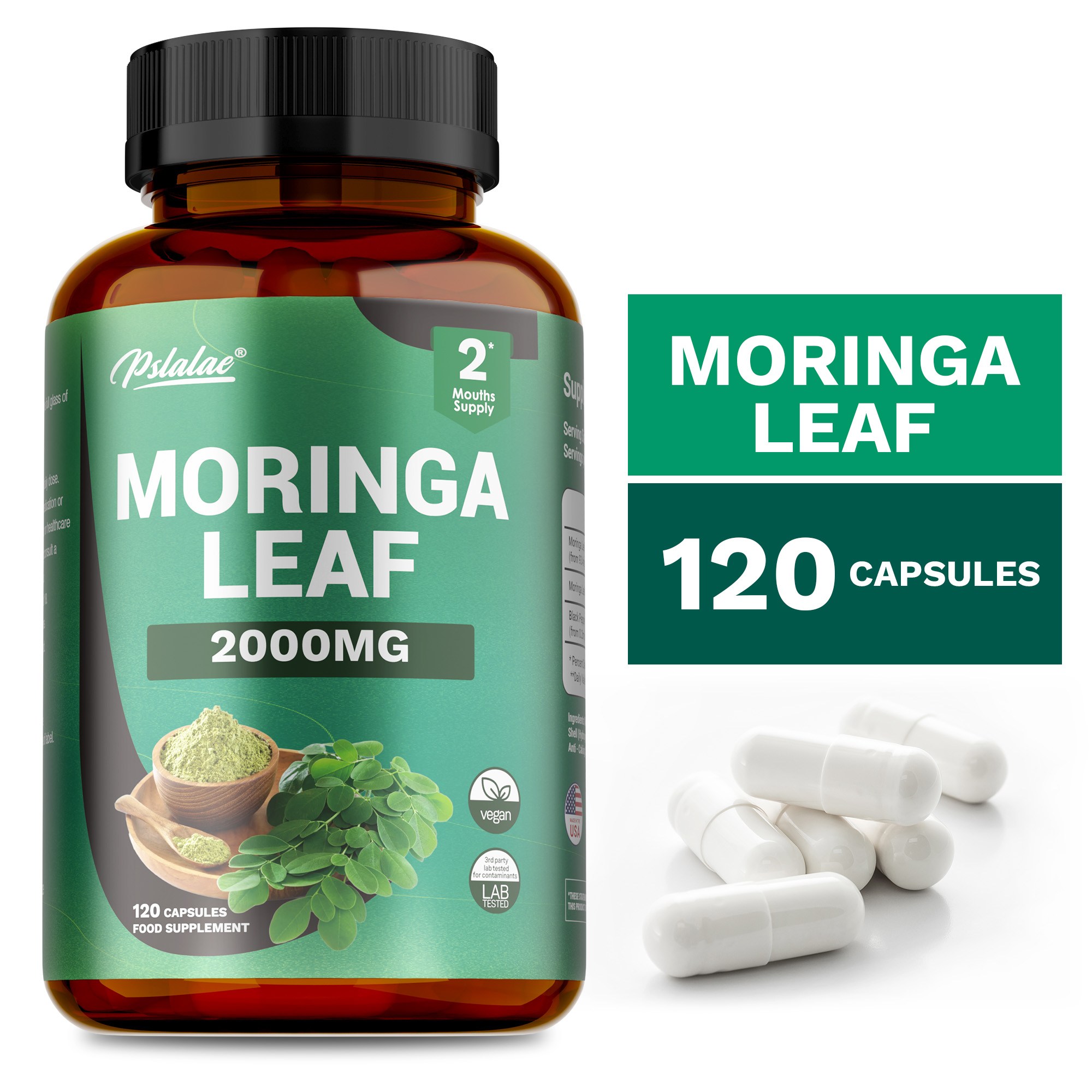 모링가 잎 캡슐 - 고함량 2000mg 순수 모링가 추출물 및 분말 비건 38,970원