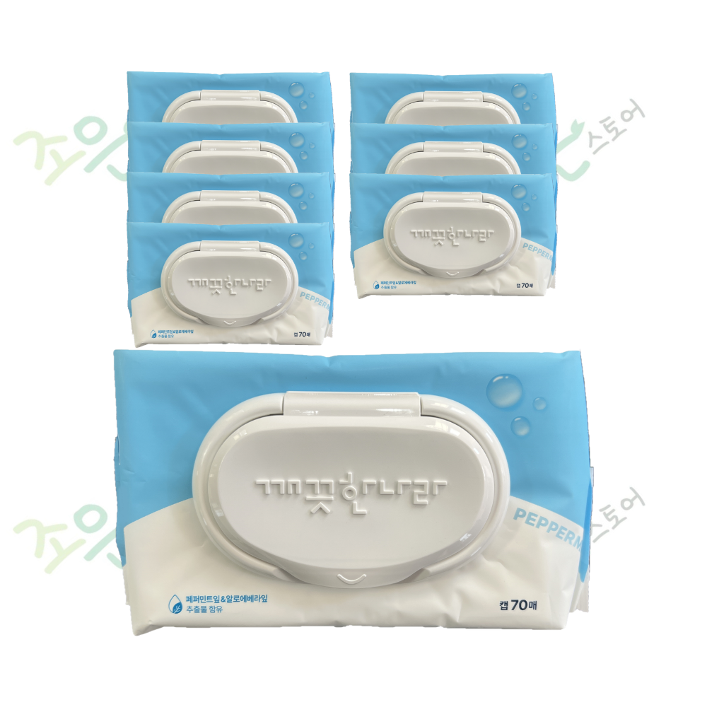 깨끗한나라 페퍼민트 블루 물티슈 캡형, 8개, 70개입, 225g 11,230원