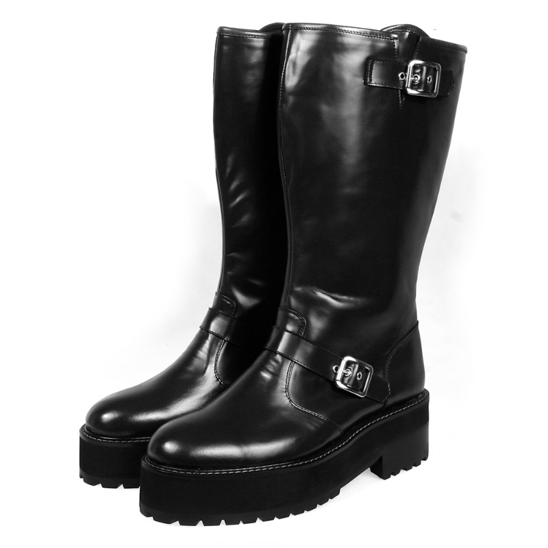 블랙 직각굽 굽이 높은 남자 바이크 부츠 앞굽4cm 뒷굽 6cm 소가죽 RHJ-12-22-B 357,000원